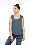 Kadın Pamuklu Modal Comfort Fi̇t Güpürlü Tişört Teal - 2410