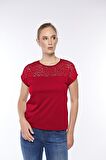 Kadın Pamuklu Modal Comfort Fi̇t Dantelli̇ Tişört Falu Red - 2407