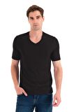Erkek Sonbahar Kış V-Yaka Kısa kollu Slim Fit Ribana Üst -1072