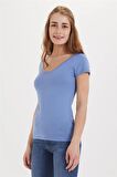 Cindy Kadın V Yaka T-Shirt Mavi