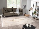 Elit El004s Krem Halı Gold Detaylı Göbekli Kenar Çerçeveli Ince Yumuşak Akrilik Tozuaz Modern Salon