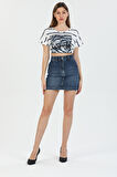 Mini Skirt Günlük Kadın Jean Etek Rigit Normal Bel Sexy 5 Cep Denim Etek 