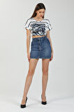 Mini Skirt Günlük Kadın Jean Etek Rigit Normal Bel  5 Cep Denim Etek 