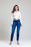 Slim MOM Günlük Kadın Strech Jean Normal Bel Traditional 5 Cep Denim Pantolon 