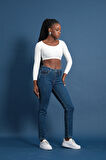 Slim MOM Günlük Kadın Strech Jean Normal Bel Traditional 5 Cep Denim Pantolon 