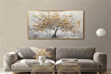 Yağlı Boya Dokulu Tablo Sarı Yapraklı Soyut Ağaç U01003