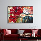 Yağlı Boya Dokulu Tablo Modern Renkli Çiçekler U02020