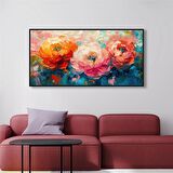 Yağlı Boya Dokulu Tablo Renkli Modern Yatay Çiçekler U02043