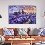 Yağlı Boya Dokulu Tablo Modern Lavanta Tarlası Manzarası U06028