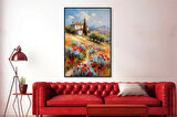Yağlı Boya Dokulu Tablo Kırmızı Gelincikler ve Köy Evi Manzarası U06032