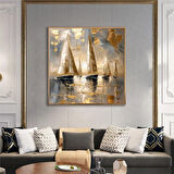 Yağlı Boya Dokulu Tablo Modern Denizde Yelkenliler U06035