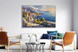 Yağlı Boya Dokulu Tablo Modern Spatula Akdeniz Evleri Manzarası U06039