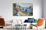 Yağlı Boya Dokulu Tablo Modern Spatula Akdeniz Evleri Manzarası U06040