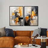 Yağlı Boya Dokulu Tablo Siyah Beyaz Kahve Soyut İkili Set U08050