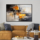 Yağlı Boya Dokulu Tablo Siyah Beyaz Turuncu Soyut U08051