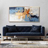 Yağlı Boya Dokulu Tablo Mavi Altın Gold Soyut U08069
