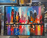 Yağlı Boya Dokulu Tablo Soyut Şehir Manzarası U09014