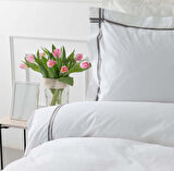 Karaca Home White Colllection Valse Gri Çift Kişilik Saten Şeritli Percale Nevresim Takımı