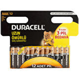 DURACELL AAA 12Lİ İNCE PİL (9+3 PAKET FİYATI)