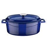 Lava Döküm Oval Tencere Trendy Kapak Ölçü 23x29cm.  - Mavi
