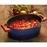 Lava Döküm Oval Tencere Trendy Kapak Ölçü 23x29cm.  - Mavi