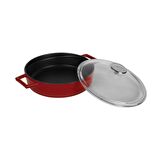 Lava Döküm Çok Amaçlı Yayvan Tencere. Glaze Serisi Çap(Ø)24cm. - Kırmızı