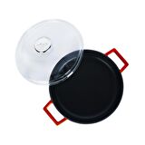 Lava Döküm Çok Amaçlı Yayvan Tencere. Glaze Serisi Çap(Ø)24cm. - Kırmızı