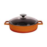 Lava Döküm Çok Amaçlı Yayvan Tencere. Glaze Serisi Çap(Ø)24cm. - Kırmızı