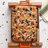 Lava Döküm Dikdörtgen Tepsi ve ahşap altlığı. Ölçü 26x40cm. - Kırmızı