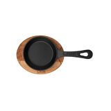 Lava Döküm Yuvarlak Kızartma Tavası Yekpare Saplı Kayın Servis Ahşabı. Çap(Ø)12cm.