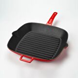 Lava Döküm Izgara Tava, Metal Saplı. Ölçü 28x28cm. - Kırmızı