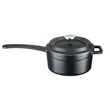Lava Döküm Yuvarlak Sos Tenceresi. Metal Saplı Çap(Ø16 cm. - Mat Siyah