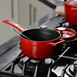 Lava Döküm Yuvarlak Sos Tenceresi. Metal Saplı Çap(Ø16 cm. - Mat Siyah