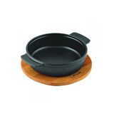 Lava Döküm Güveç kabı ve ahşap altlık. Çap(Ø)14cm.