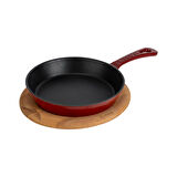 Lava Döküm Yuvarlak Kızartma Tavası Yekpare Saplı Kayın Servis Ahşabı. Çap(Ø)20cm