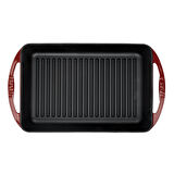 Lava Döküm Dikdörtgen Izgara Tavası Döküm Demir Yekpare Çift Kulplu Ölçü 22x32cm.-Bordo