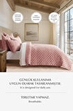 Kapitone Kadife Yatak Örtüsü Seti Çift Kişilik Supersoft 3 Parça Yumuşak Elyaf Dolgulu Çeyizlik Pudra