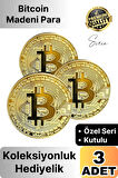 3 Adet Özel Seri Premium Bitcoin Madeni Para Kutulu Hediyelik Metal Hatıra Koleksiyon Kripto Coin
