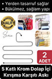 2 Adet Metal Dolap İçi Krom Pantolon Pantolon Akıllı Askılık 5'li Taşır Çoklu Katlı Kırışma Karşıtı