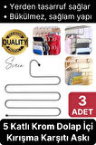 3 Adet Metal Dolap İçi Krom Pantolon Pantolon Akıllı Askılık 5'li Taşır Çoklu Katlı Kırışma Karşıtı