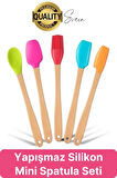 Mini Spatula Kaşık Fırça Setleri Yapışmaz Silikon Tencere Ahşap Saplı Renkli Pişirme Mutfak Araçları
