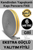 1. Sınıf Gri Kapı Pencere Soğuk Toz Geçirmez İzolasyon Fitili Yapışkanlı Isı Yalıtım 2x3=6 mt
