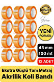 Ekstra Güçlü Yeni Formül 12 Adet 45 mm x 100 mt Koli Bandı Şeffaf Dayanıklı Bant Taşınma Ambalaj