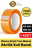 Ekstra Güçlü Yeni Formül 1 Adet 45 mm x 100 mt Koli Bandı Şeffaf Dayanıklı Bant Taşınma Ambalaj
