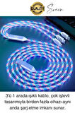 Özel Üretim Rgb Led Işıklı 3'ü 1 Arada Şarj Kablosu Micro Usb Type-C Lightning Apple İphone Uyumlu
