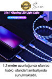 Özel Üretim Rgb Led Işıklı 3'ü 1 Arada Şarj Kablosu Micro Usb Type-C Lightning Apple İphone Uyumlu