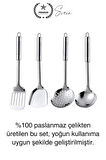 5'li Paslanmaz Çelik Mutfak Seti Servis Kepçe Kevgir Spatula Kaşık Takımı Metal Hijyen Çeyiz Pratik