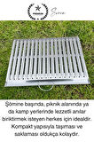 Premium 40 x 20 cm Paslanmaz Çelik 0,8 Kalın Oluklu Izgara Mangal Piknik Kamp Et Balık Kebap Pişirme