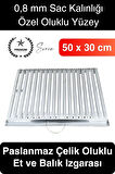 Premium 50 x 30 cm Paslanmaz Çelik 0,8 Kalın Oluklu Izgara Mangal Piknik Kamp Et Balık Kebap Pişirme