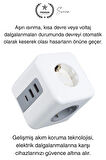 Premium 3'lü Duvar Çocuk ve Akım Korumalı Isıya Dayanıklı Çoklu Küp Priz Usb Type-C Girişli Topraklı